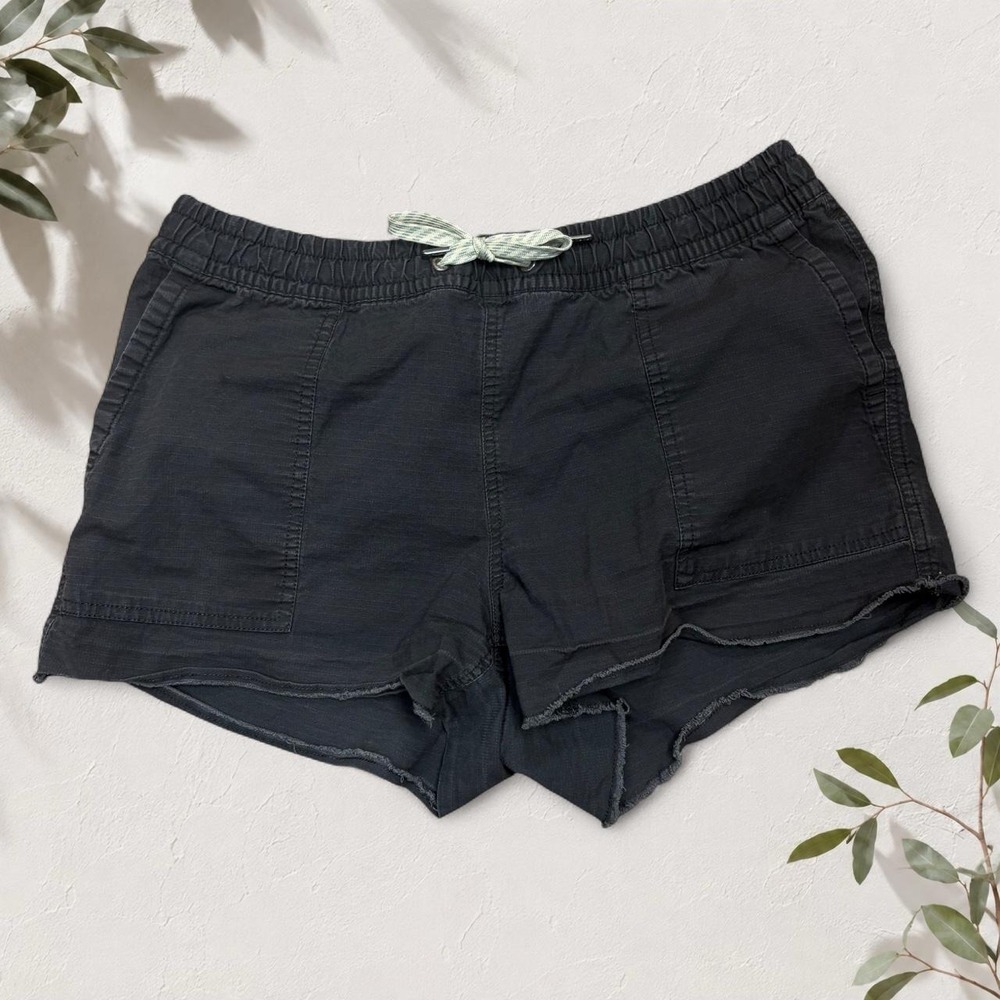 Vuori Ripstop Shorts Black Gray Elastic Waist Raw Hem VW385 Medium